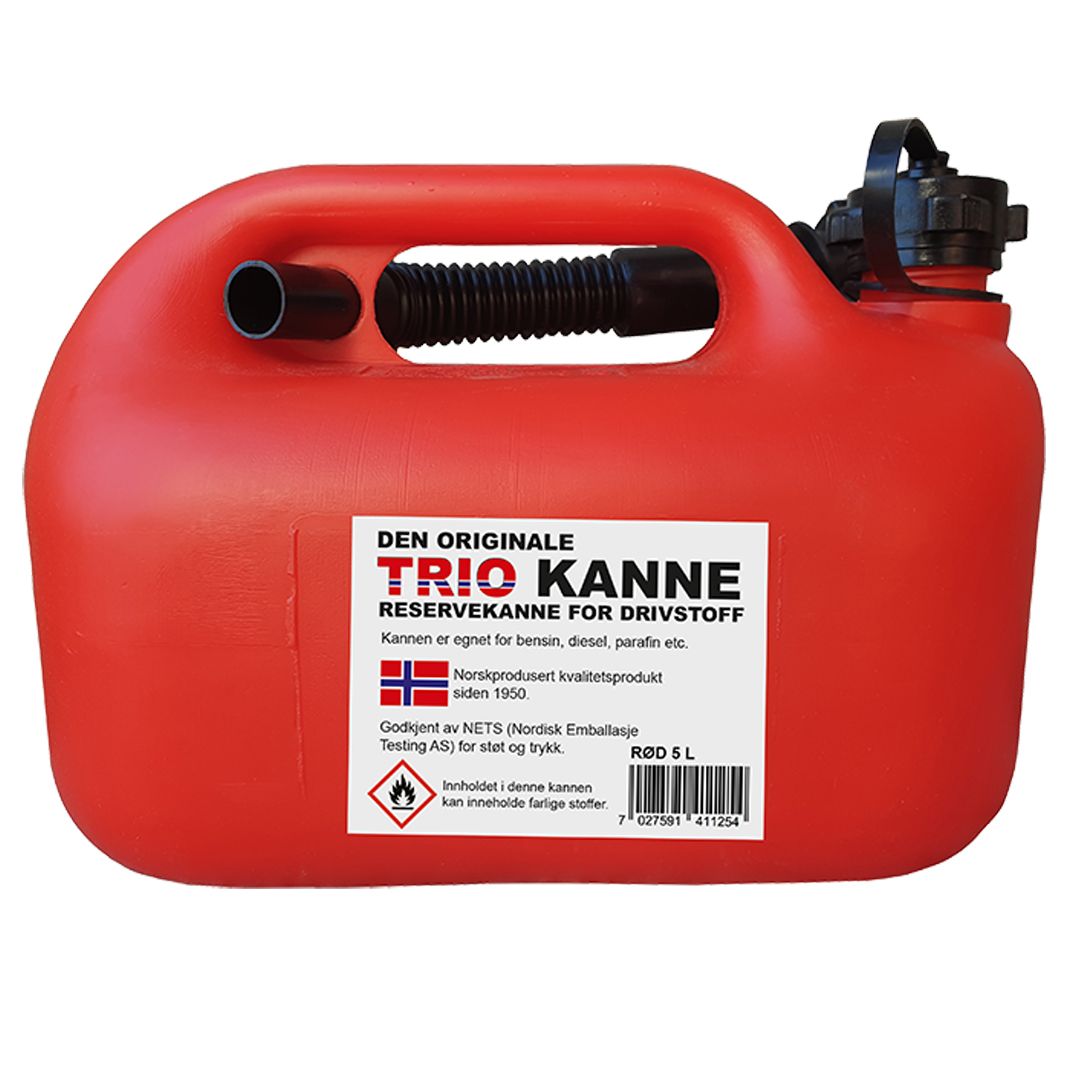 Bensinkanne trio 5 liter rød plast