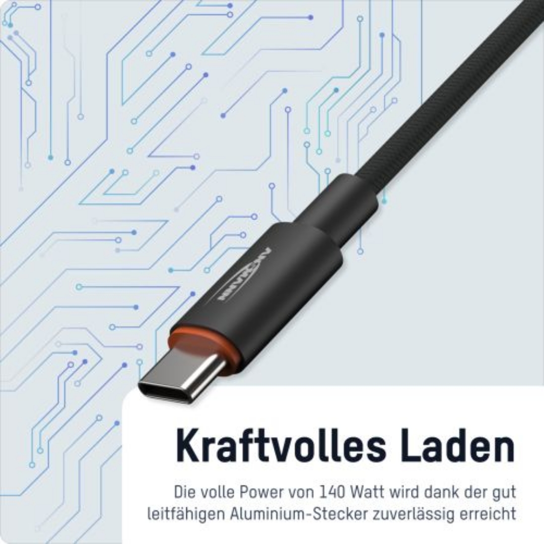 Ansmann kabel usb-c til usb-c 0,6m 140w - Bilde 2