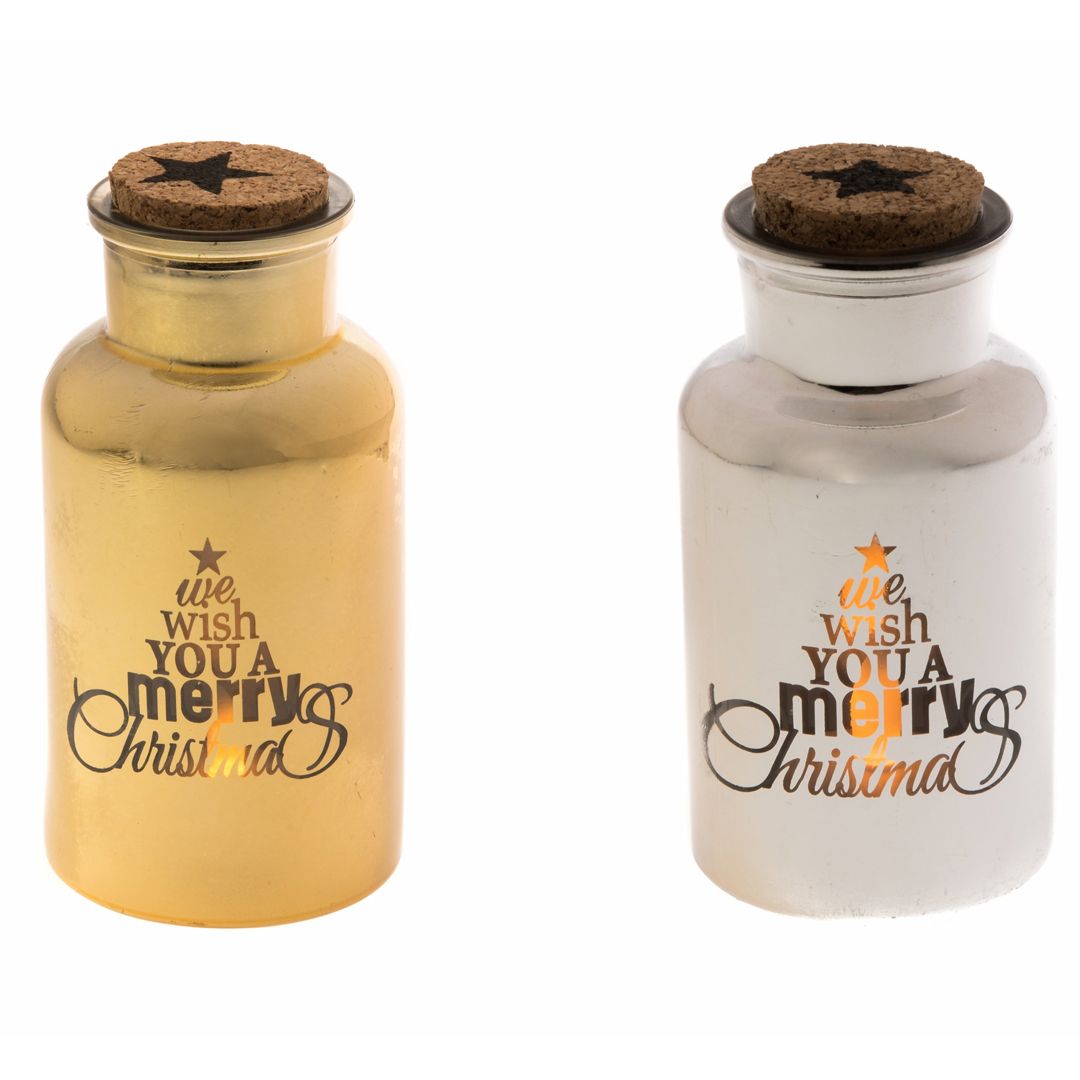 Flaske med tekst og led lys