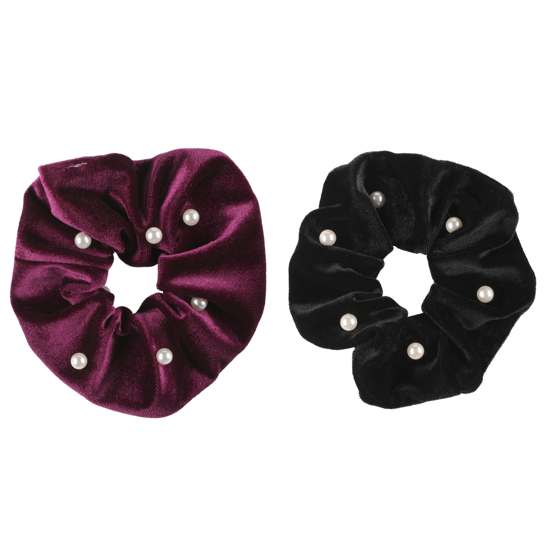 Mineas scrunchies fløyel 2 stk med perle