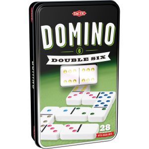 Spill d6 domino in a tinbox
