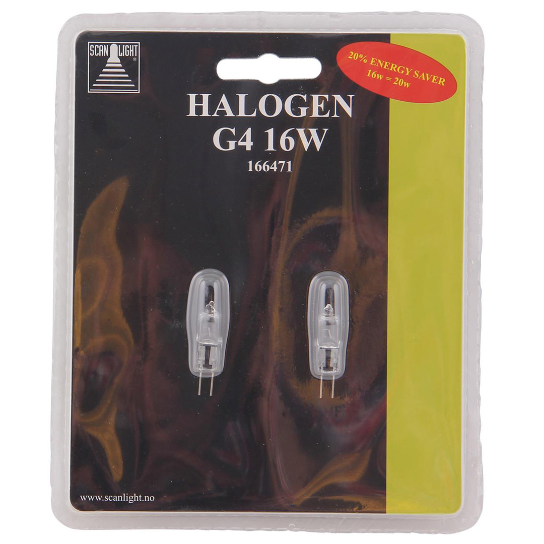 Lyspære g4 halogen 16w (20w) klar 2-pk