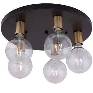 Catania rund taklampe 5-lys sort/messing