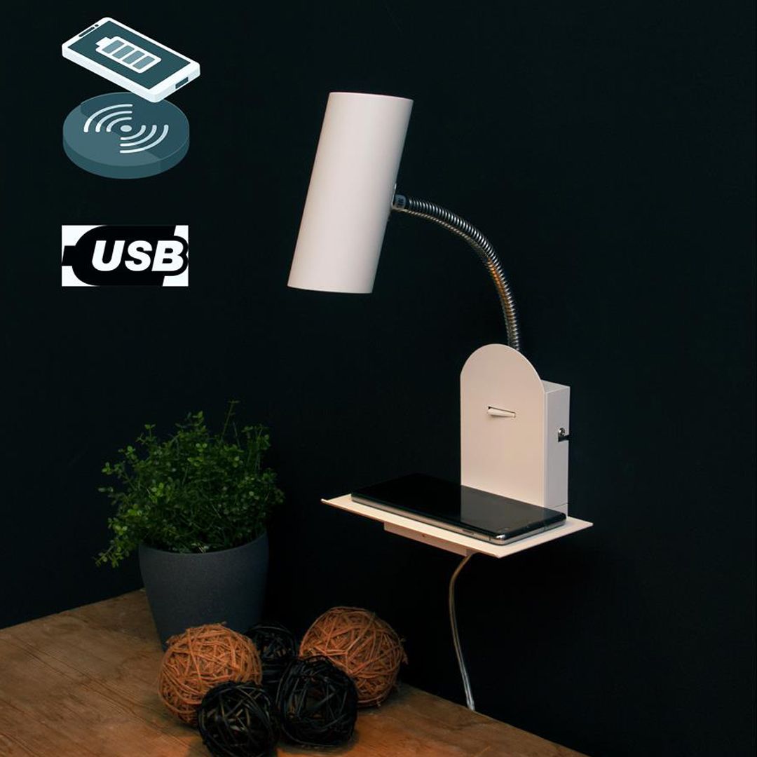 Split vegglampe med trådløs og usb lader - Bilde 2