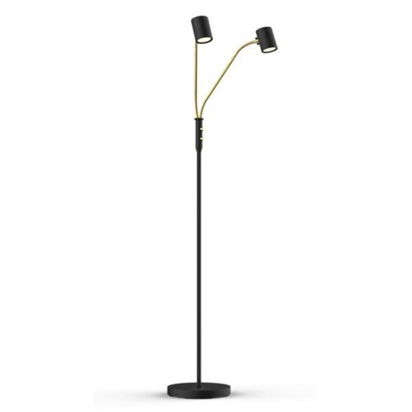Cuba gulvlampe dobbel sort og messing