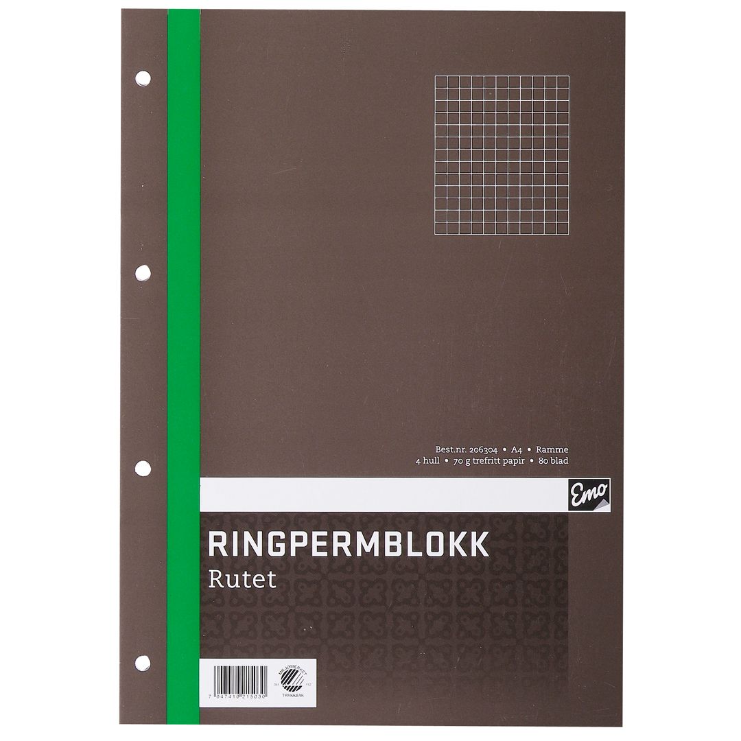 Ringpermblokk emo a4 ruter 70g 80bl