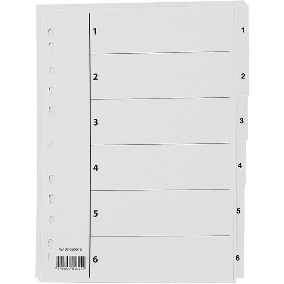 Register plast 1-6 a4 m/indeksark hvit