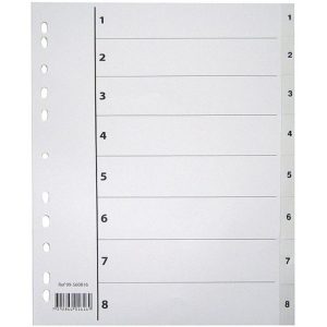 Register plast m/indeksark a4 1-8 hvit