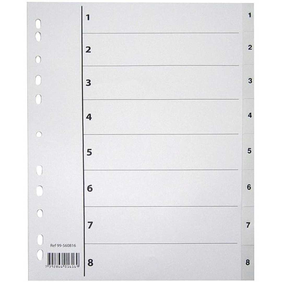 Register plast m/indeksark a4 1-8 hvit