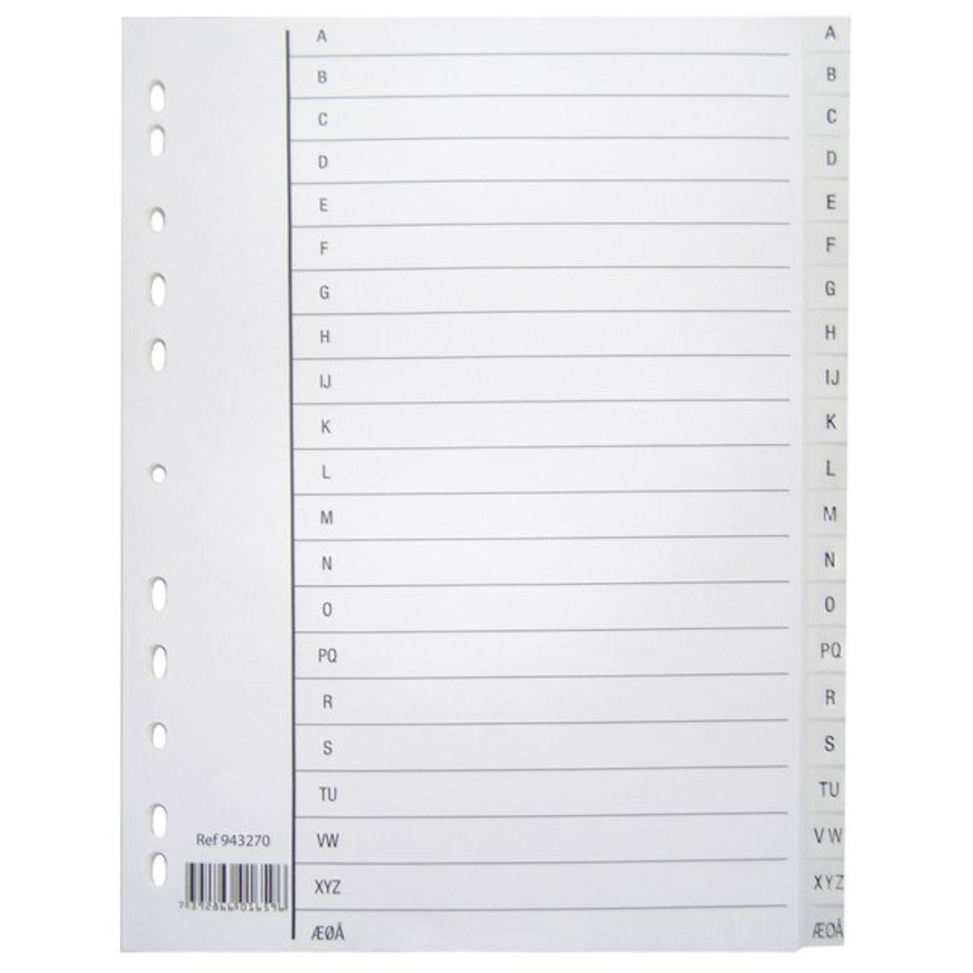 Register plast a-å a4 m/indeksark hvit