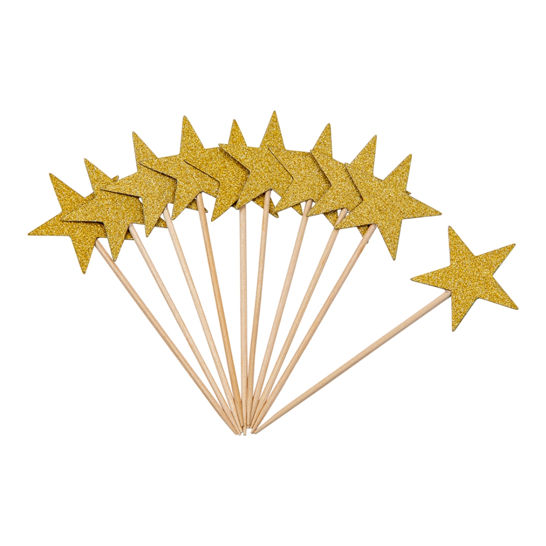 Toothpicks glitter stars gold 10-p