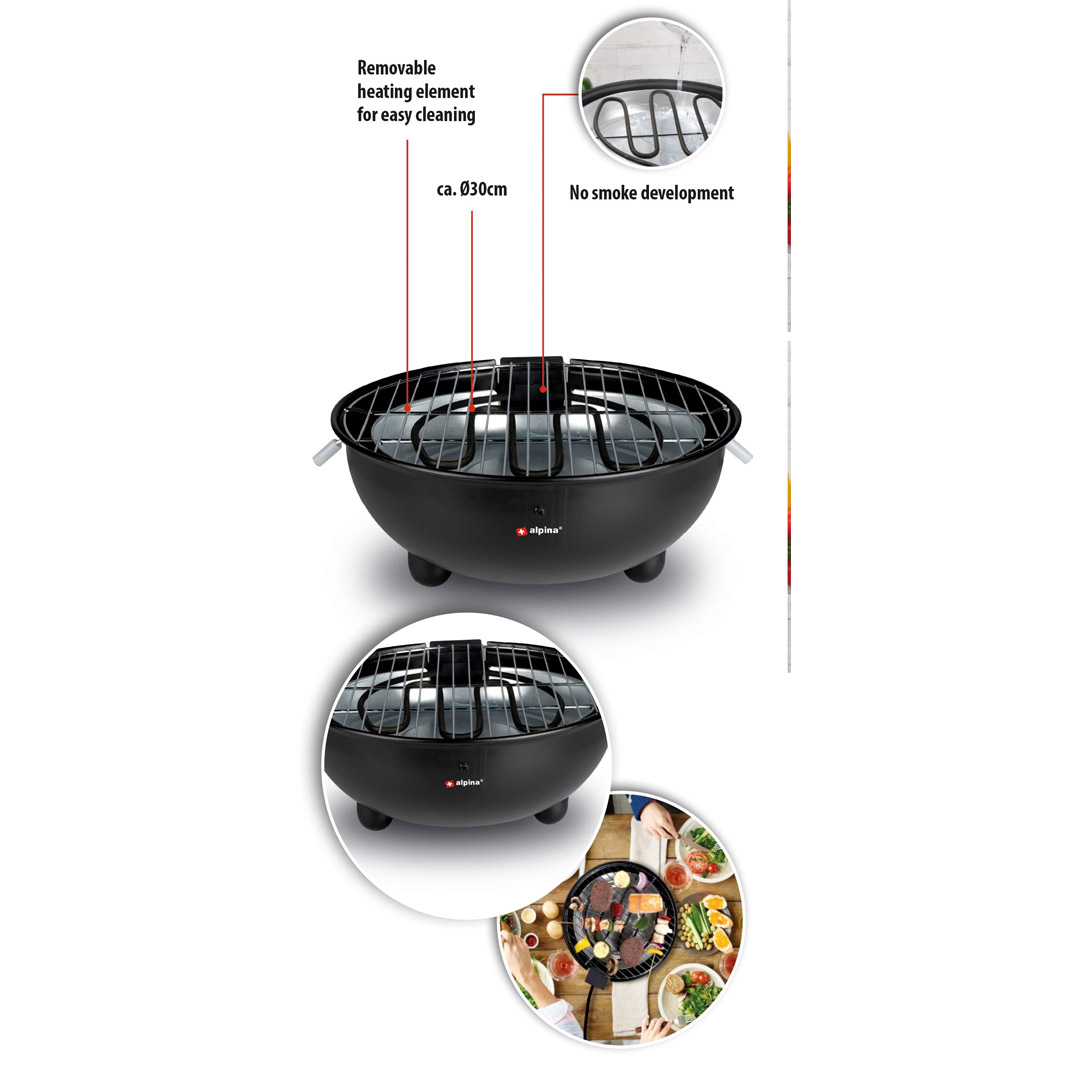 Alpina elektrisk bord grill 1250w rund - Bilde 5