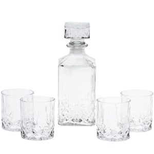 Whiskey sett glass karaffel med 4 glass