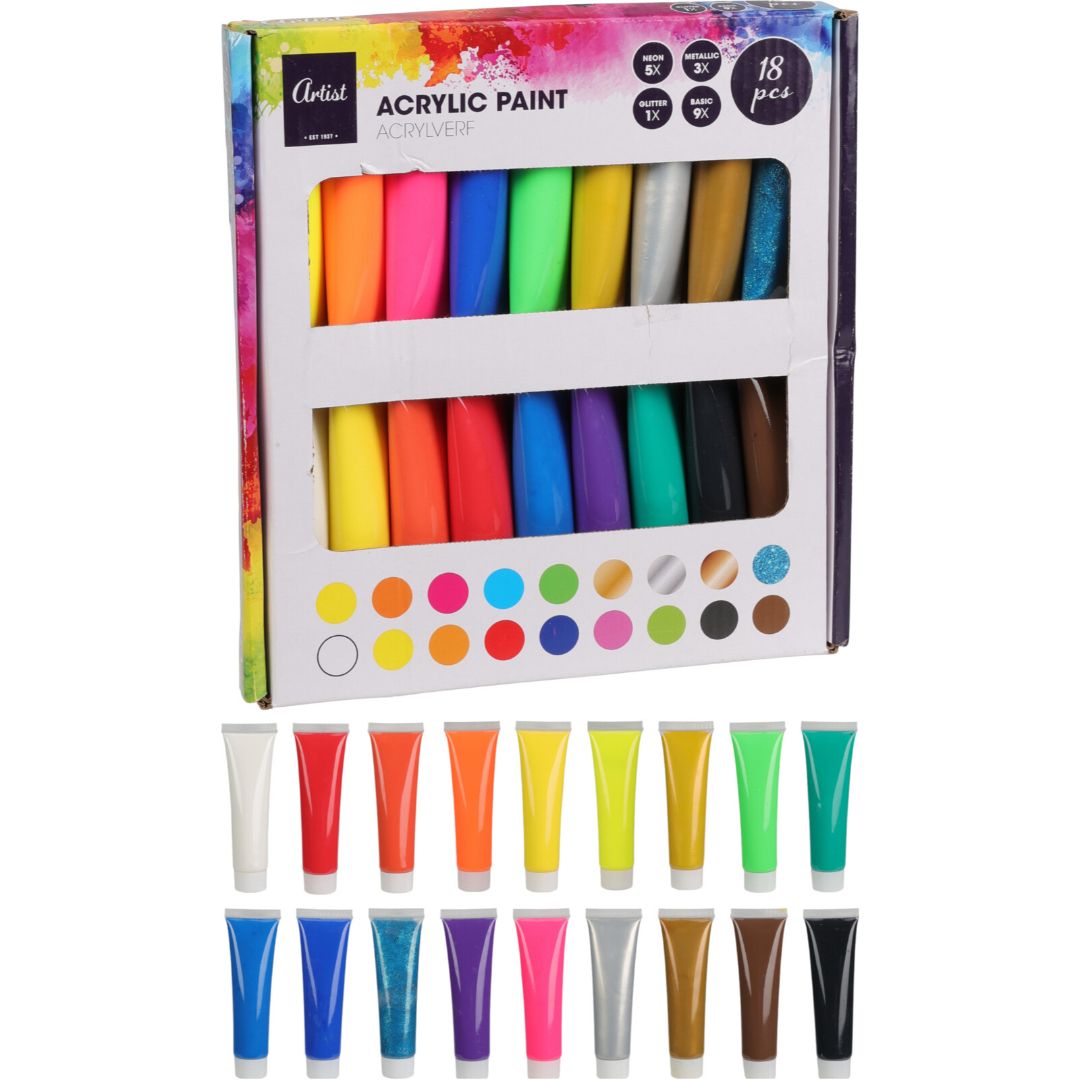 Acryl maling 18 stk i rør 36ml