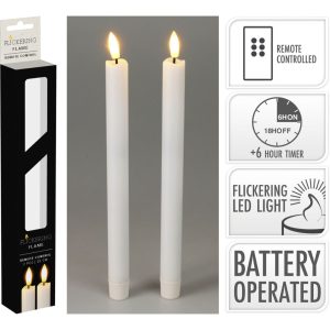 Led stearinlys 2 stk 25cm hvit