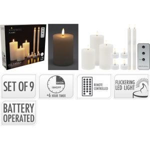 Led stearinlys 9 deler  hvit