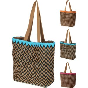 Strandveske 48xh38cm 3ass sikksakk