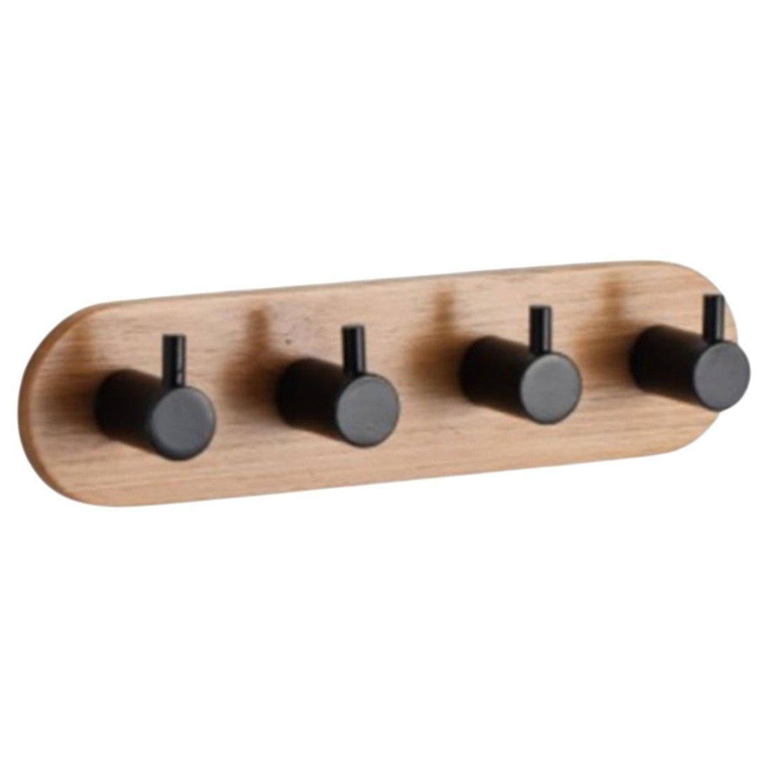 Knagg 4 for vegg sort matt m/bambus 3m o