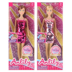 Anlily dukke med paljettkjole smykker &