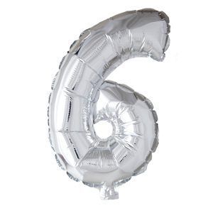 Folie ballong number 6 silver 41 cm