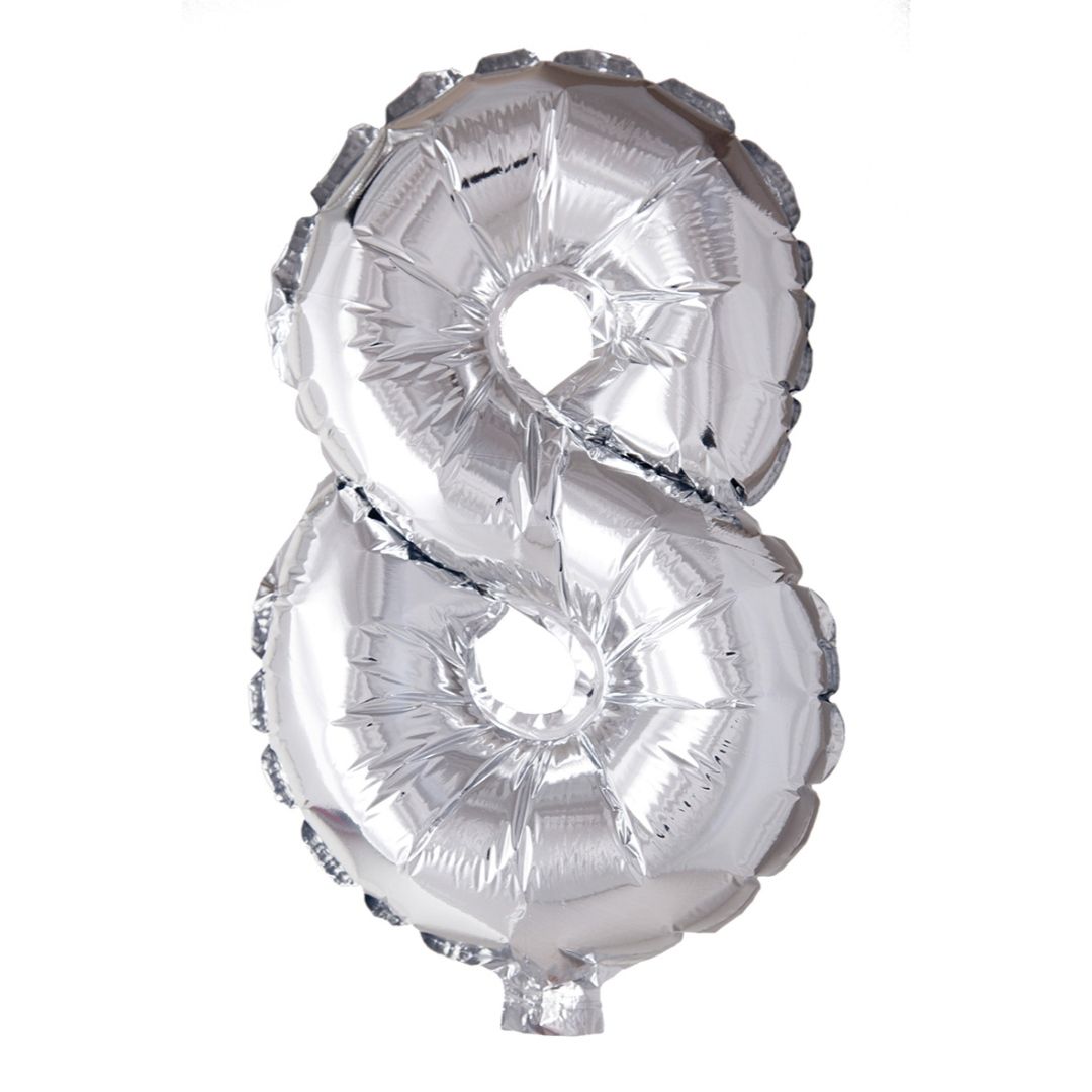 Folie ballong number 8 silver 41 cm