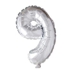 Folie ballong number 9 silver 41 cm