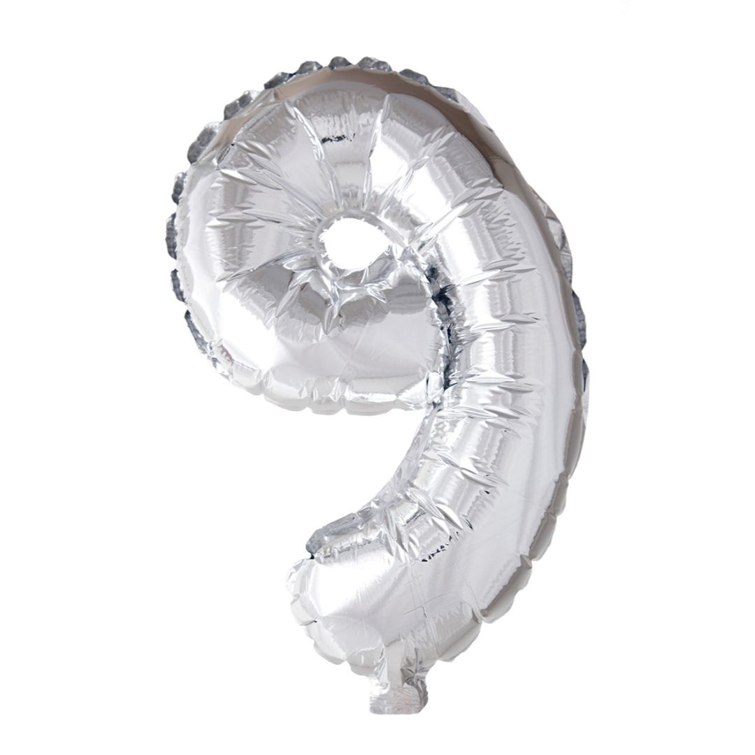 Folie ballong number 9 silver 41 cm
