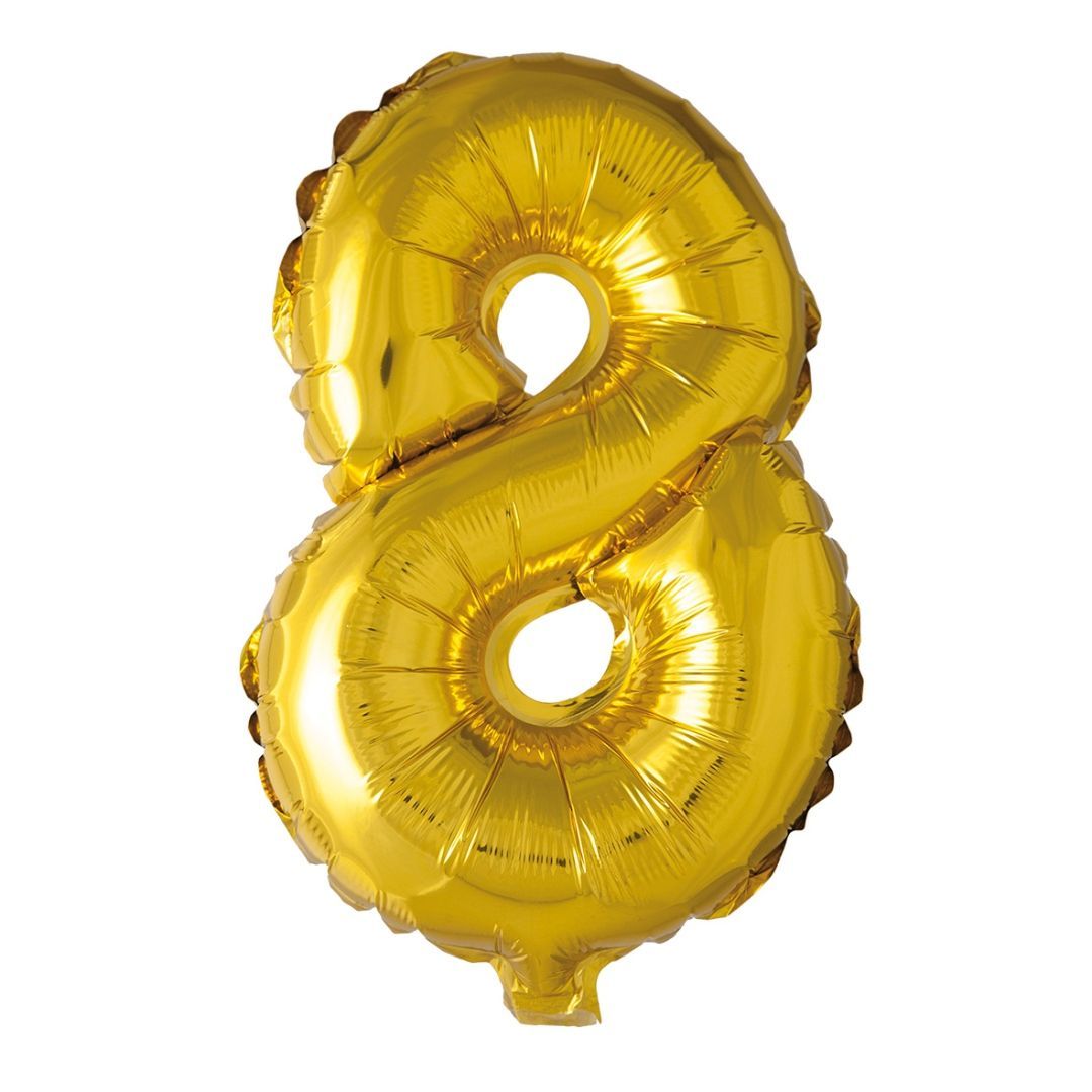 Folie ballong number 8 gold 41 cm