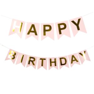 Flagg banner happy birthday pink