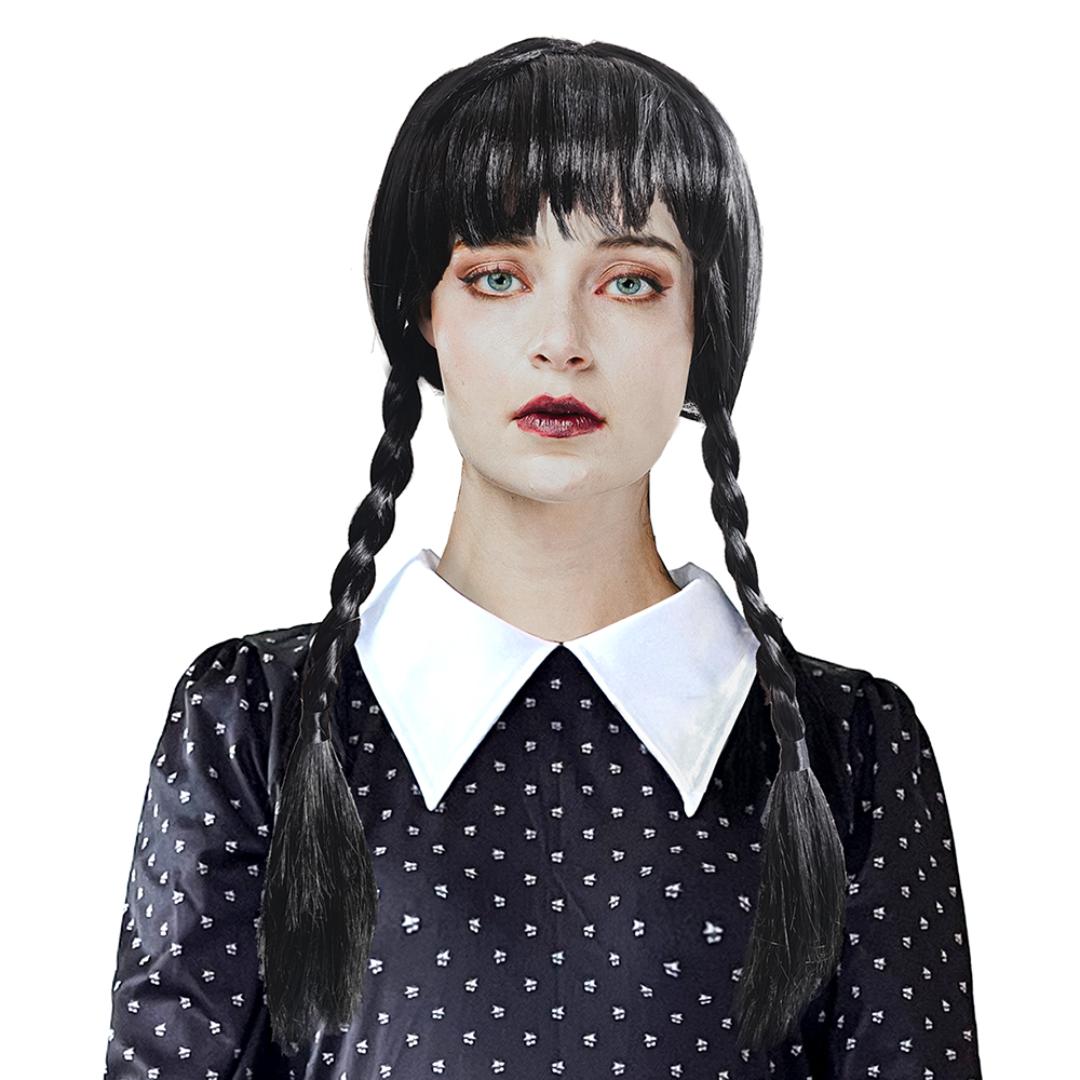 Parykk svart m. fletter